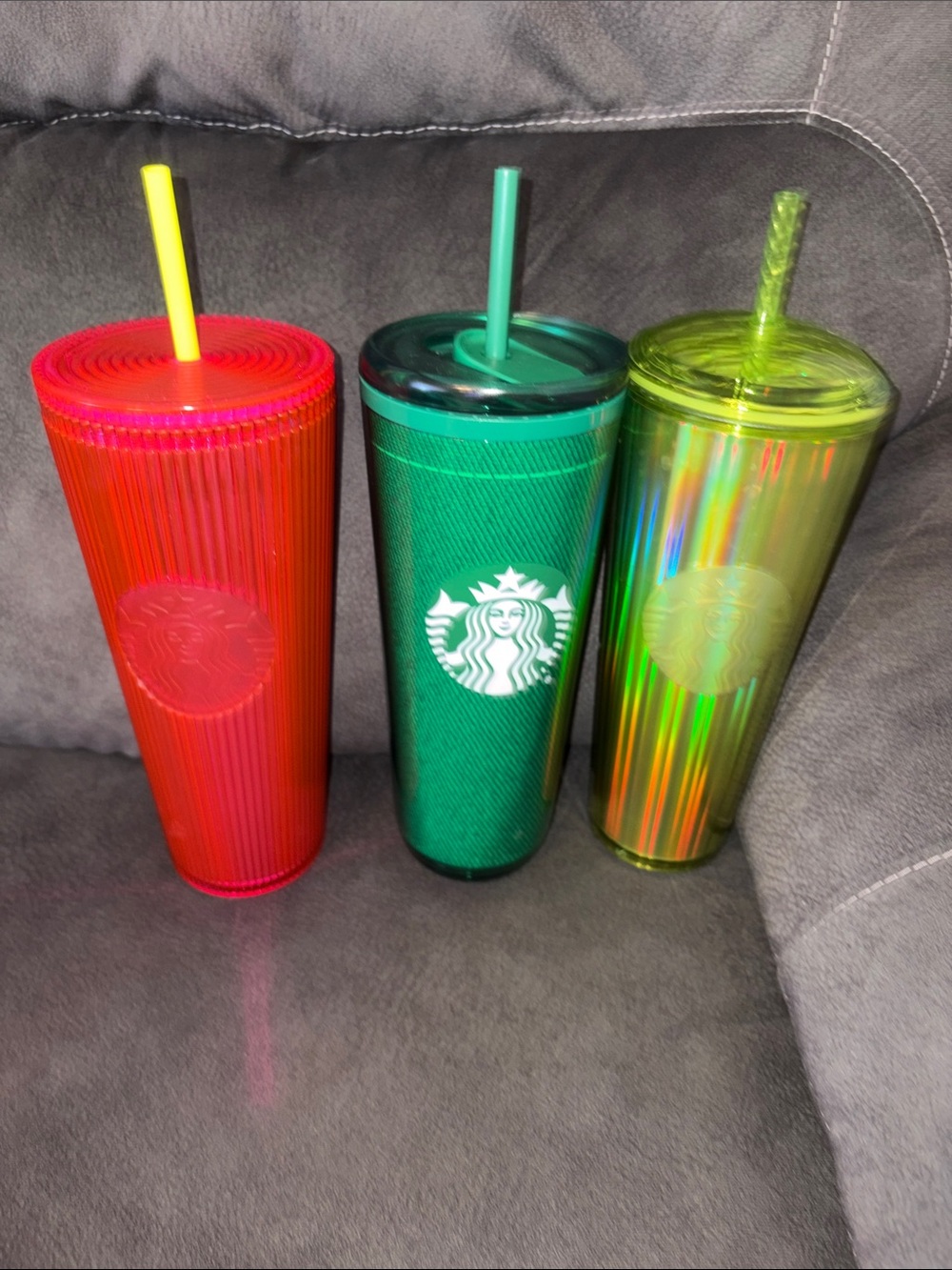 Starbucks Tall Reusable Cold Cups Trio in pink, two greens - Picture 2 of 8